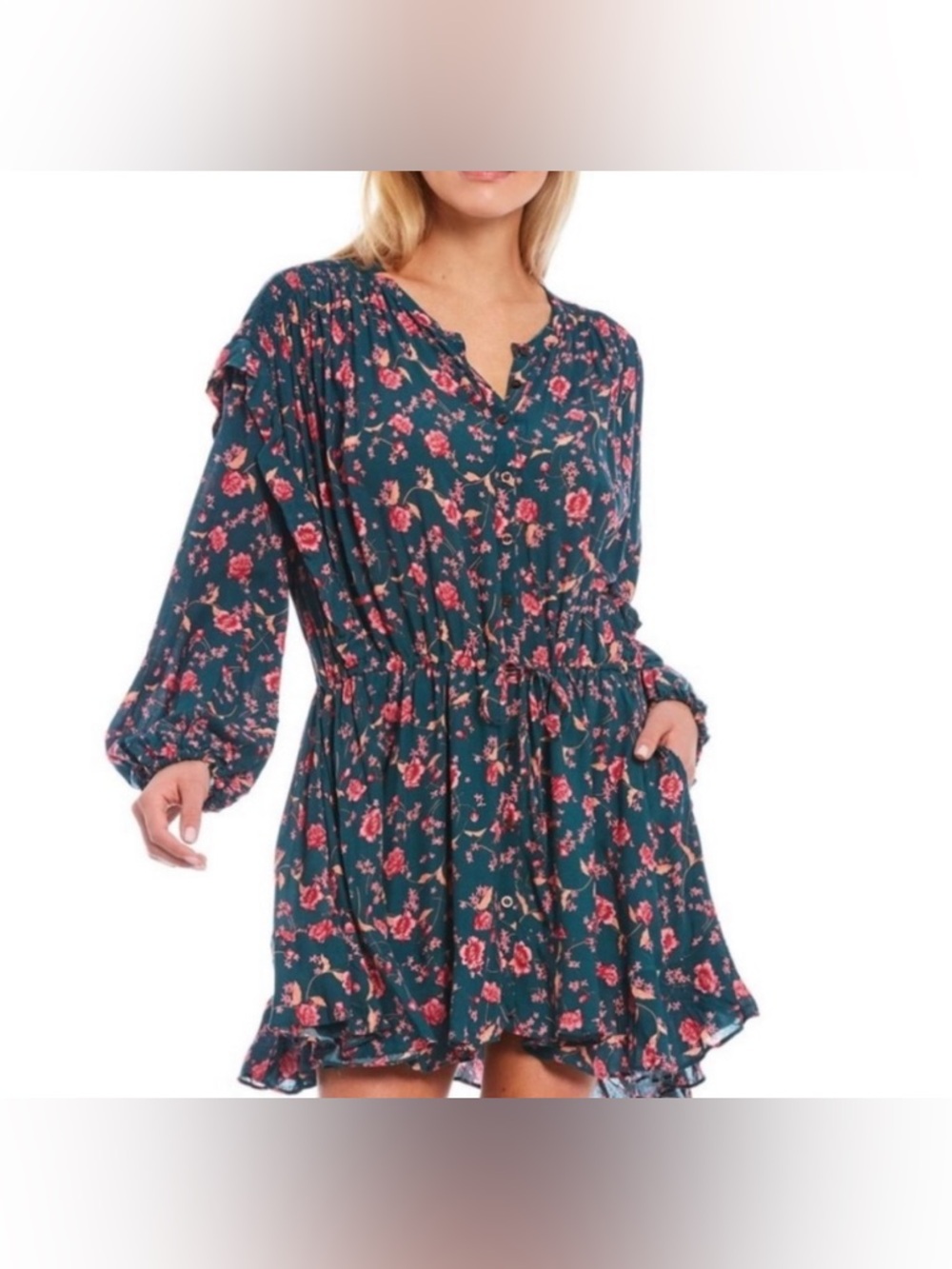 Free People Flower Fields Emerald Combo Dress